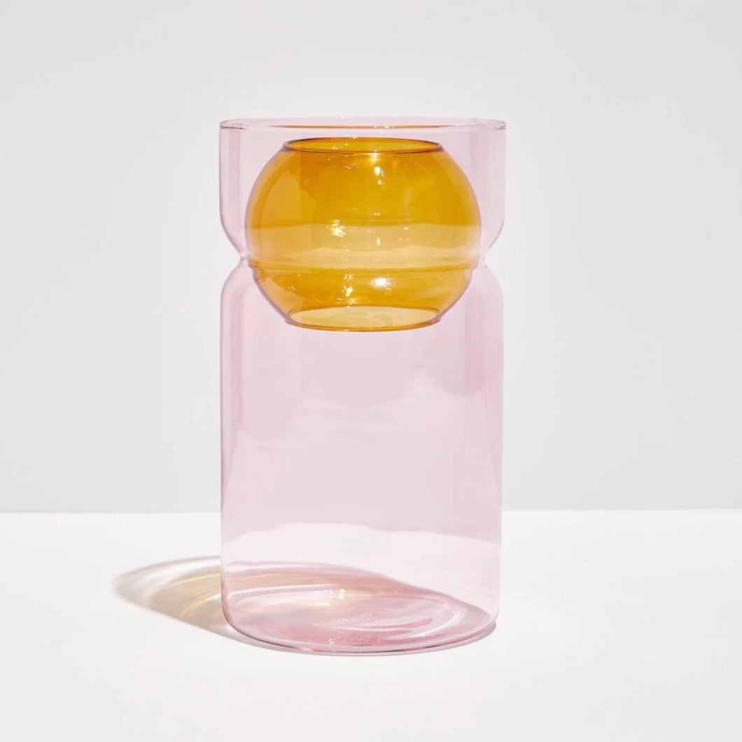 FAZEEK Balance Vase-Pink and Amber-Glass Vase-Fazeek-Architectural Vase, Birthday Gift, Fazeek Glass, Gifts, Gifts for Her, Gifts for the Host, Glass Vase, Holiday Gifts, Home Decor, Hostess Gifts, Modern Vase-DUXSTYLE