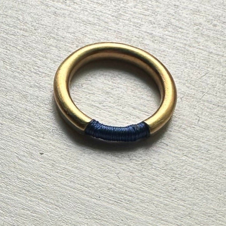 HADAS SHAHAM CONTEMPORARY JEWELRY Blue Thread Stacking Ring- Gold Plated