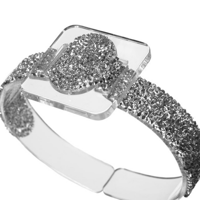 Miravidi Bijoux Electra Acrylic Bracelet TRANSPARENT with SILVER crystals- DUXSTYLE