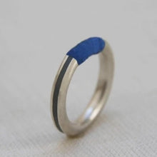 Load image into Gallery viewer, HADAS SHAHAM CONTEMPORARY JEWELRY Blue Thread Stacking Ring- Silver

