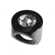 Load image into Gallery viewer, Miravidi Bijoux Bay Acrylic Ring BLACK with WHITE DIAMOND STONE - DUXSTYLE
