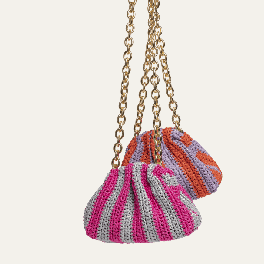 MARIA LA ROSA Mini Game Crochet Crossbody Bag FUCHSIA & GREY - DUXSTYLE